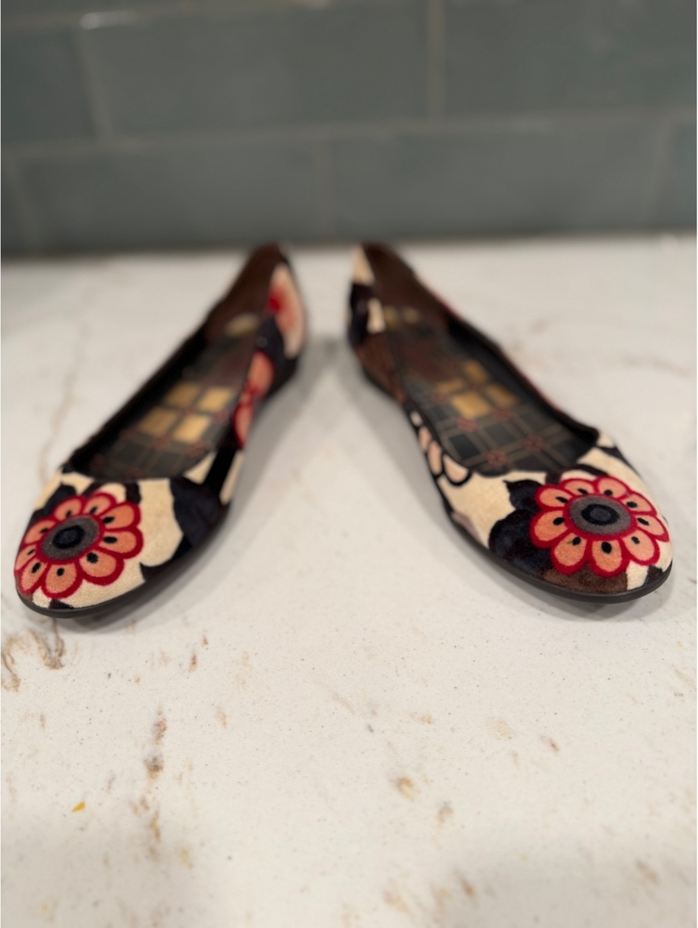 KENZO Women's Paris Floral Velvet Ballet Flats Plaid Insole EU 39.5